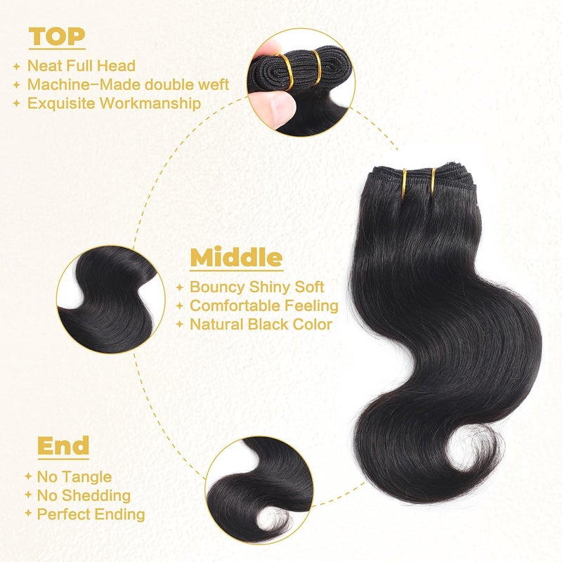 Selina 4Bundles Brazilian Body Wave Virgin Hair Extension Human Hair Bundles 8"Short Virgin Brazilian Hair Weaves 50G/Pcs Human Hair Extensions Natural color (8''x4 BODY, Natural) - Image 2